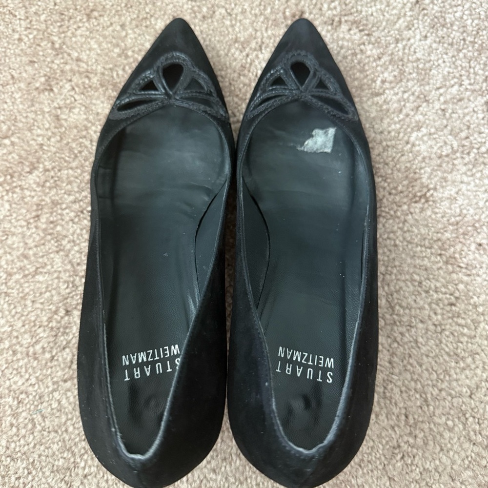Stuart Weitzman Pointed Toe Kitten Heel Suede Pumps - Picture 6 of 12